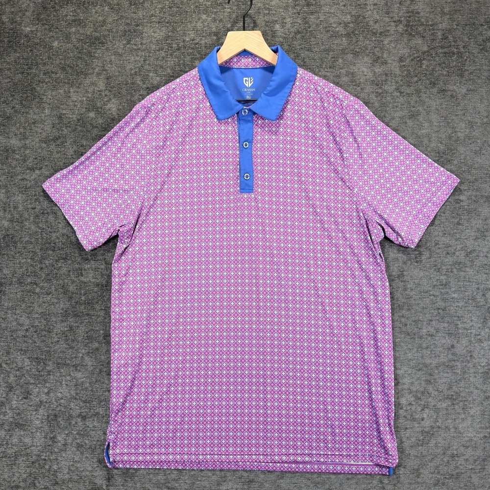Graham Luxe Golf Polo Shirt Mens XL Purple Blue‎ Geometric Performance